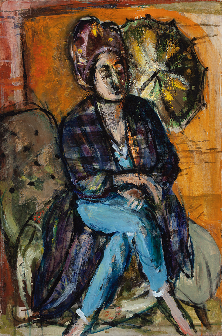MARIE-LOUISE VON MOTESICZKY (1906-1966)<BR> VROUW MET PARAPLU (CA.1960)